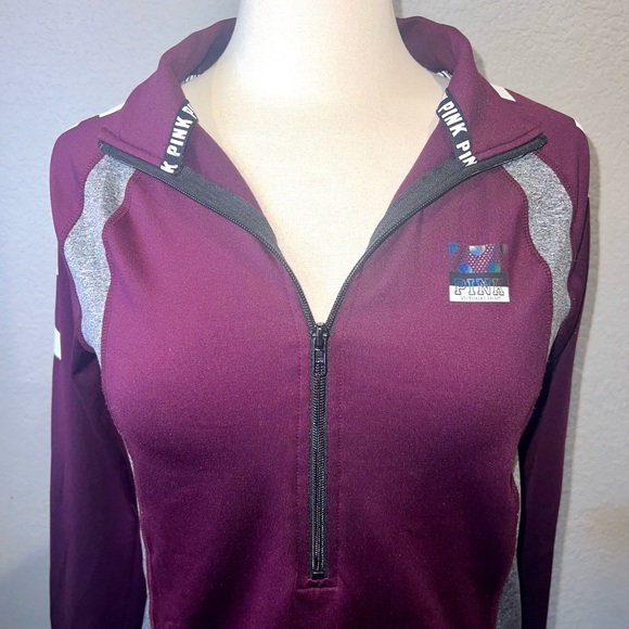 PINK VICTORIA’S SECRET Ultimate Maroon & Grey Half-Zip Athletic Pullover Jacket - Picture 6 of 11